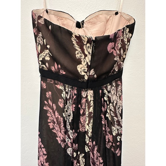 BCBGMAXAZRIA Black Floral Print Strapless Maxi Dress Women's Size 2 - Picture 4 of 10